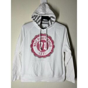 Walt Disney World White Pink Red Patch 71 Hoodie Hooded Sweater Striped SZ Xl‎